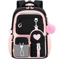 thumbnail image 1 of AoDai Love-themed schoolbag for little girls with a double shoulder strap. Large-capacity children's schoolbag with a cute little wallet and pompom pendant., 1 of 5