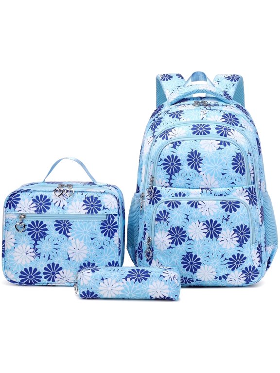 Pink Daisy Backpack Set for School with Lunch Bags Water Resistant Lightweight Large Backpacks for Teen
