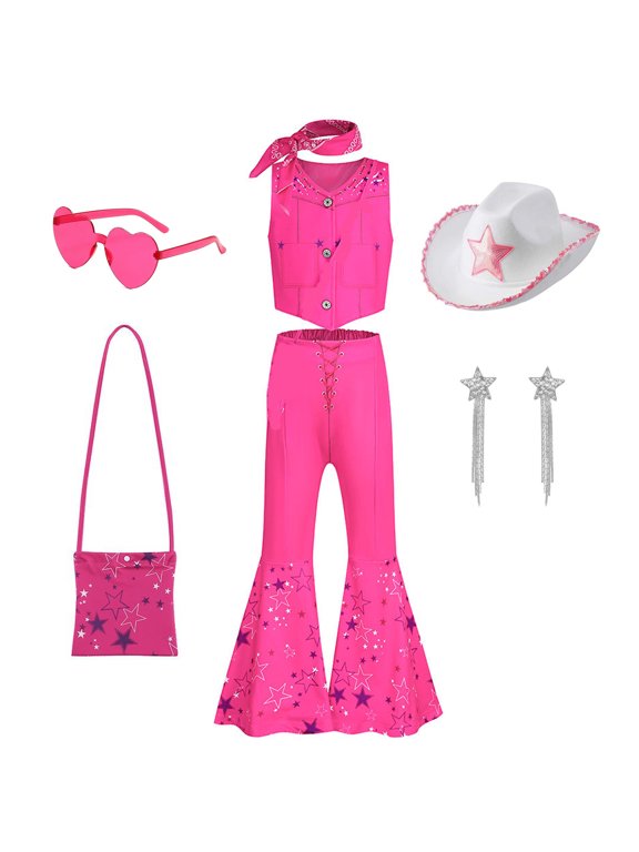 Pink women's denim outfit set, American retro pink denim clothing, Halloween costume for role-playing party