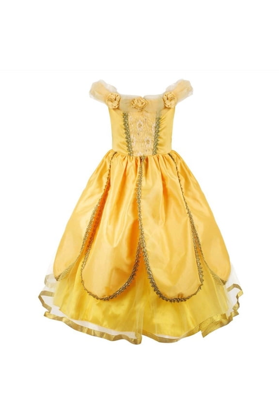 Princess Dress Up Belle Costume for Girls Birthday Cosplay Party with Accessories
