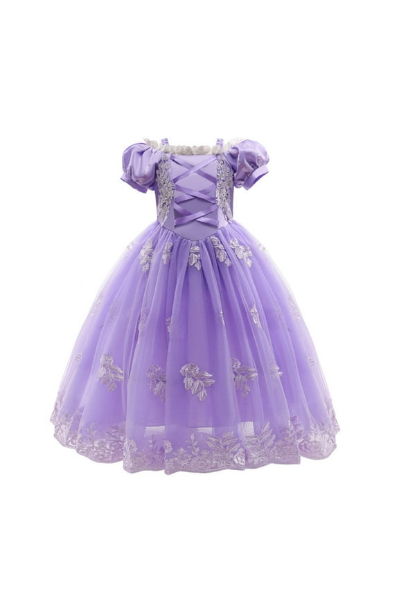 Princess Sofia Dress for Girl Cosplay Halloween Costume Puff Sleeve Layerd Dresses
