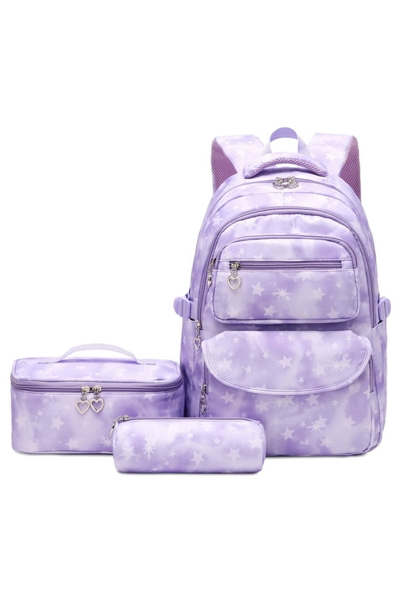 customized Black Star Print School Backpacks Set for Teen with Lunch Bag Water Resistant Lightweight Large Books Bag