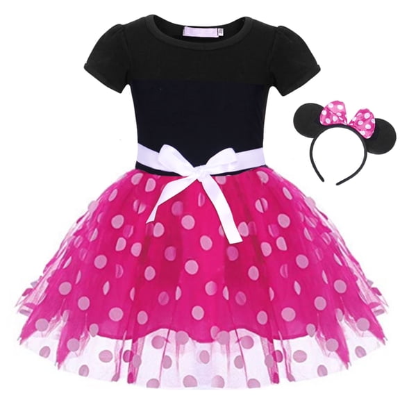 AoDai A little girl in a red polka-dot puff-sleeved dress with a bow hairband, suitable for baby and toddler birthday parties and role-playing costumes