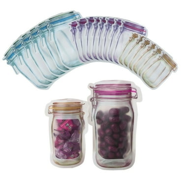 AoHao 20 Pcs Reusable Food Storage Bags Portable Mason Jar Fresh-keeping Bag Transparent Airtight Leakproof Sealed Zipper Bags For Snack Sandwich Food Fruits
