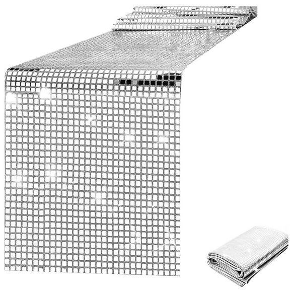 AoHao Serenity Silver Sequin Premium Table Runners For Weddings Birthday Parties Decor Fit Rectangle and Round Table 13" x 71"