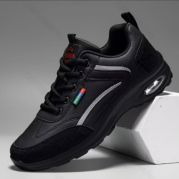 AoPlus Men's Fashion Casual Sneakers - Breathable with Non-Slip Rubber Sole, All-Season Wear, Black with White & Red Accents, Urban Street Style | Lace-Up Leisure Shoes | Rubber Sole Athletic Wear