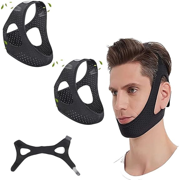 AoVoTo 2 Pack Chin Strap for Sleeping, Adjustable Jaw Support Chin Strap to Keep Mouth Closed, Anti Snoring Devices Breathable and Durable, Snore Stopper for CPAP Users