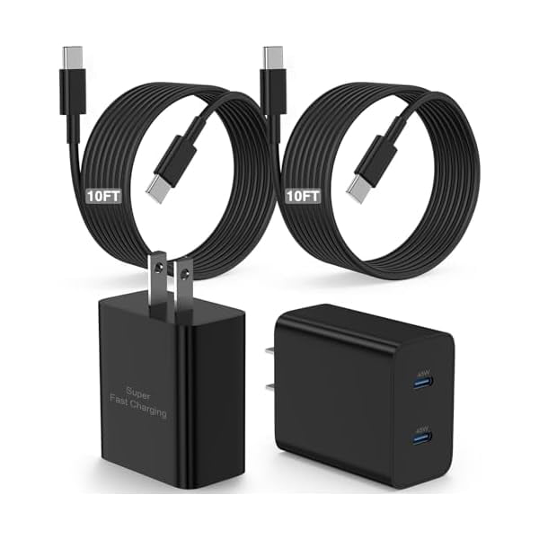 AoVoTo 45W Super Fast Charger USB C, 2-Pack Dual Port Type C Charger Fast Charging,with 10/10FT Cable&Cord for Samsung Galaxy S25 Ultra/S24 Ultra/S23/S22/S21/S20+, iPhone16/15