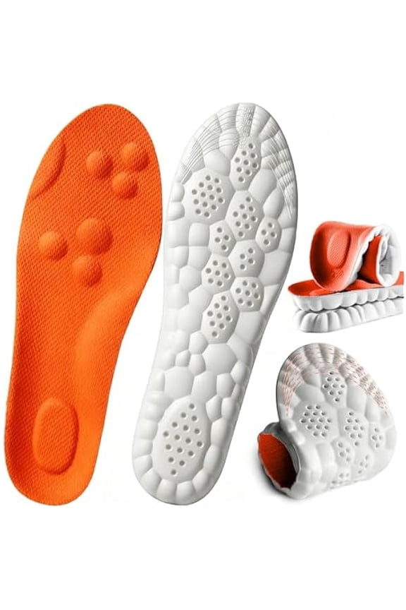 4D Cloud Insoles for Men and Women,Memory Foam Cloud Shock Absorption Insole Shoe Sole Inserts Foot Pain Relief Arch Support Work Boot Insole (Orange, Men 13~14)