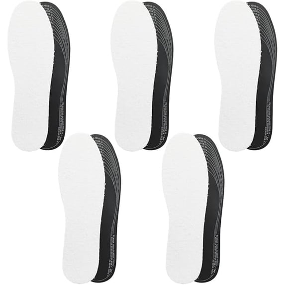 AoVoTo 5 Pairs Terry Cloth Cotton Insoles with Charcoal,Anti Odor Insoles with Odor Eating Charcoal,Odor Eater & Odour Stop Barefoot Inserts to Avoid Bad Smell-One Size Fits All-Double Layers