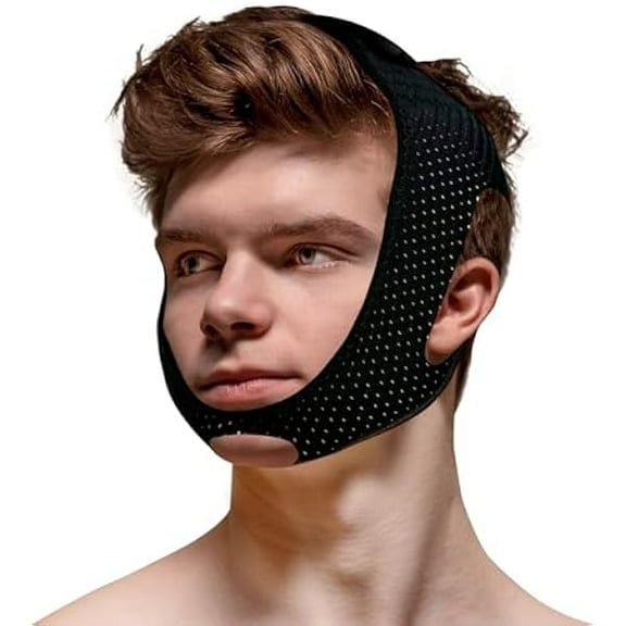 AoVoTo Chin Strap for CPAP Users,Chin Strap for Snoring,Adjustable & Breathable Anti Snoring Chin Strap for Sleeping, Jaw Strap for Sleeping Close Mouth, Anti Snoring Devices, (Black/M)