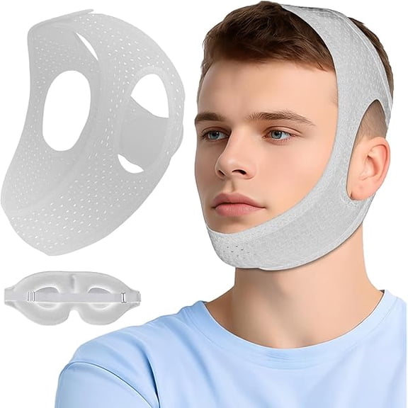 AoVoTo Chin Strap for Sleeping, Anti Snoring Devices Comfortable Effective Stop Snoring Solution, Snore Stopper Breathable, Anti Snore Chin Strap Adjustable Velcro, with Eye Mask, Black