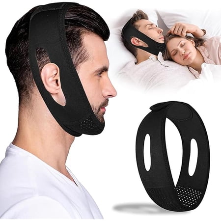 AoVoTo Chin Strap for Sleeping, Anti Snoring Devices Comfortable Effective Stop Snoring Solution, Snore Stopper Breathable, Anti Snore Chin Strap Adjustable Velcro, with Eye Mask, Black-013