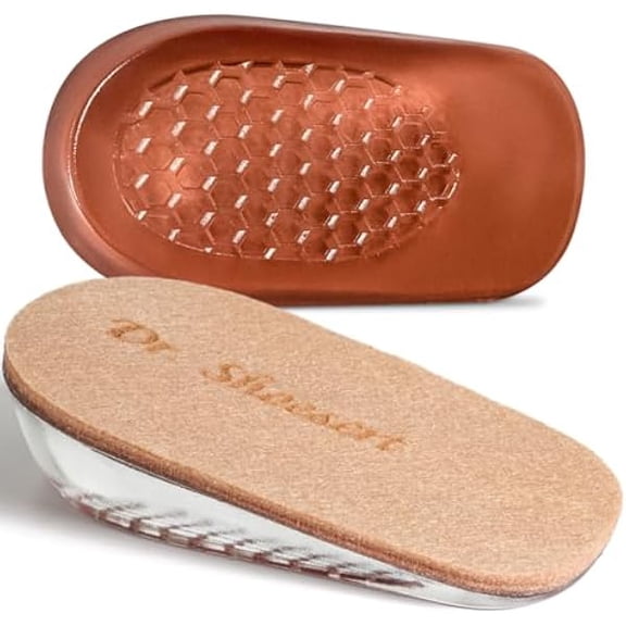 AoVoTo Height Increase Insoles for Men and Women, Wool Felt Gel Heel Cushion Inserts for Leg Length Discrepancy, Shock-Absorbing Shoe Lifts for Heel Pain Relief (Large (1.4" Height), Apricot)