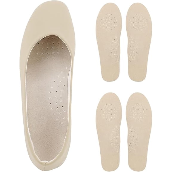 AoVoTo Leather Barefoot Shoe Insoles with Arch Support | Thin Sockless Inserts for Women Flats Dress Shoes | Anti Sweat & Anti-Odor | Plantar Fasciitis Flat Feet & Arch Pain Relief, Medium 7.5-9 Size
