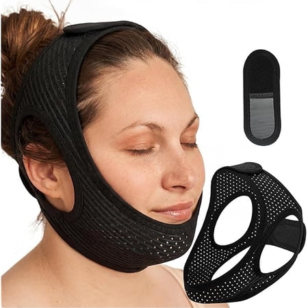 AoVoTo Sleep Apnea Devices - Chin Strap for Sleeping, Airflow Jaw Strap, Effective Anti Snoring Solution for Men and Women, Anti Snore Devices Breathable and Reusable (Black & 54CM & 1PCS)