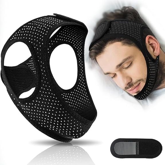 AoVoTo Sleep Apnea DevicesComfortable Chin Strap for Sleeping - Improve Sleep Quality, Simple & Adjustable Design for Men and Women (22 Inch, Black)