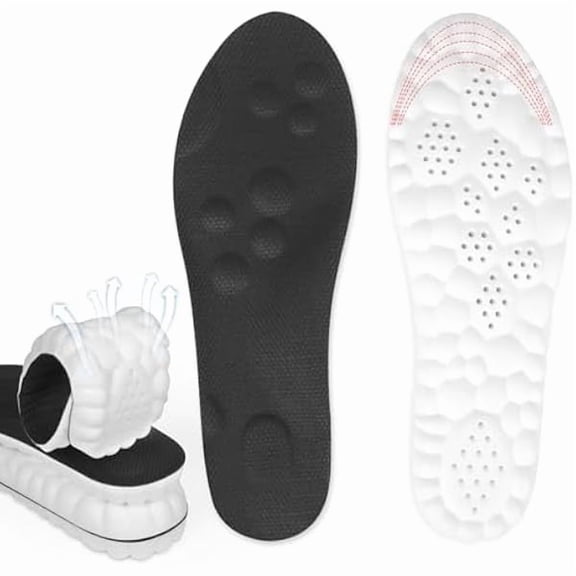 AoVoTo Steppers Insoles for Men & Women, 4D Memory Foam Cloud Footstr Insoles with Arch Support, Comfortable & Breathable Massage Shoe Inserts for Foot Pain & Fatigue (Black, US M 7-11/W 8.5-13.5)