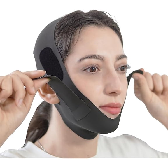 AoVoTo V Line Lifting Mask Chin Strap for Sleeping, Face Lifting Strap, Chin Strap, V Line Mask, Jawline Shaper, Jaw Strap, Double Chin Reducer,Face Lift Tape & Snoring Solution (Black)