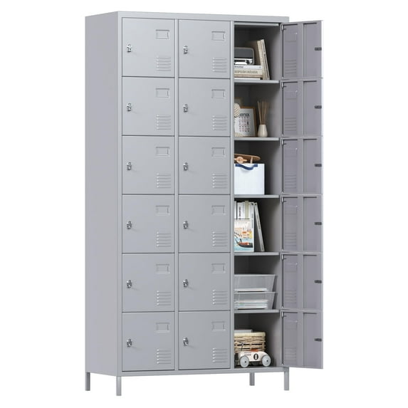 Aobabo 18 Doors Metal Storage Locker for Employees, Storage Locker for School Office Gym Bedroom, Industrial Steel Storage Locker, Gray, Assembly Required