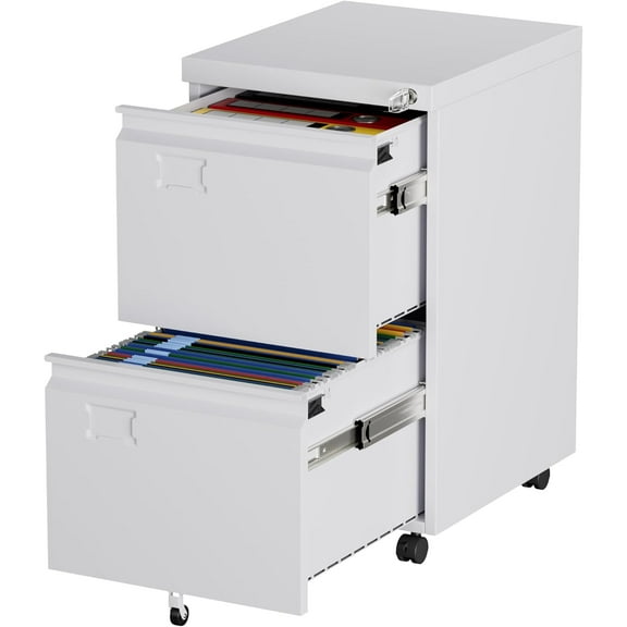 Aobabo 2 Drawer File Cabinet with Lock,Metal Filing Cabinet with Wheels for Home Office & Business Enterprise, Legal/Letter Size, Fully Assembled Except Wheels, White