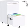 thumbnail image 1 of Aobabo 2 Drawer File Cabinet, Metal Filing Cabinet with Lock for Office Legal/Letter Size, White, Fully Assembled Except Wheels, 1 of 8