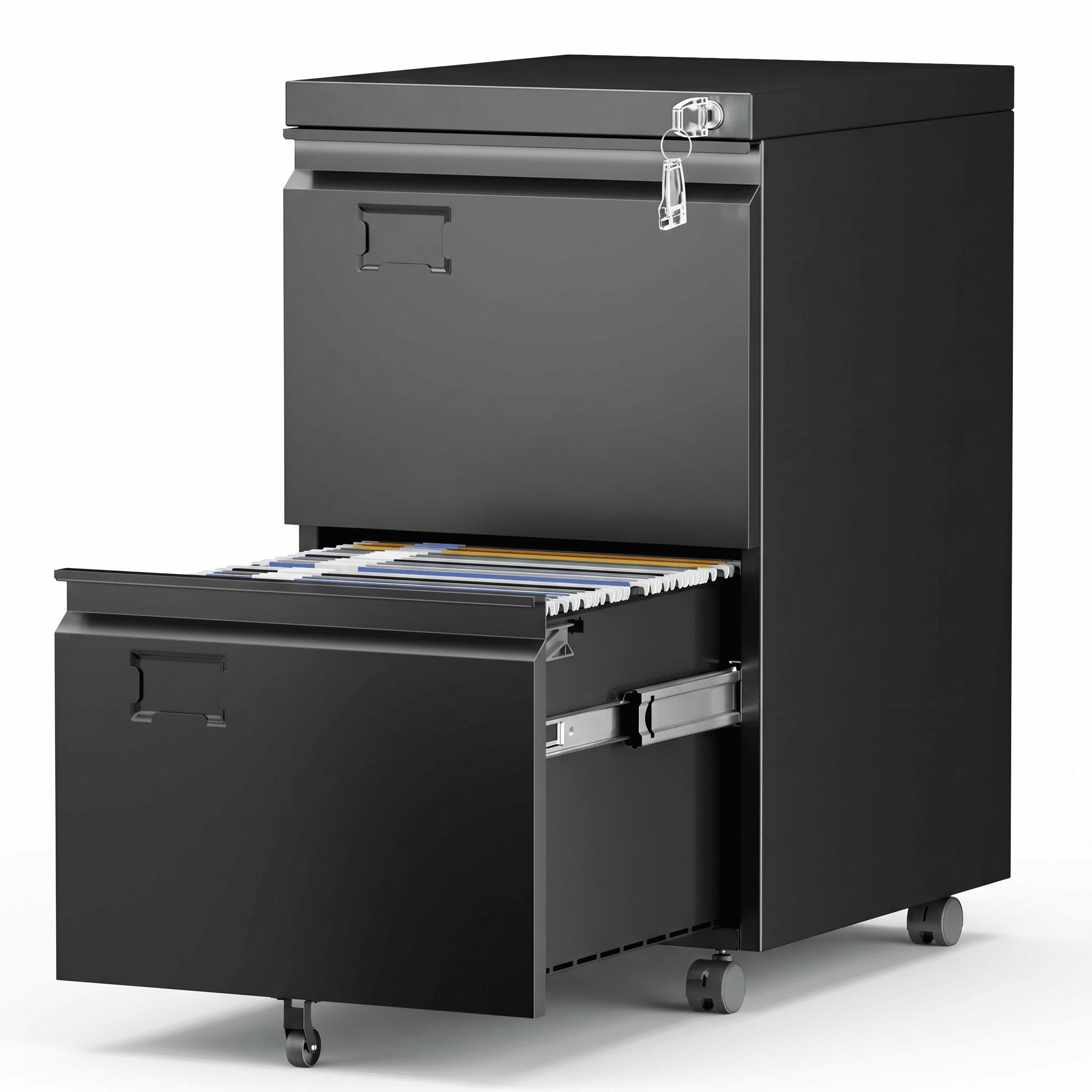Aobabo 2 Drawer Metal Vertical File Cabinet with Wheels & Lock,Office Home Steel Mobile File Cabinet for A4 Letter/Legal Size, Assembly Required,Black