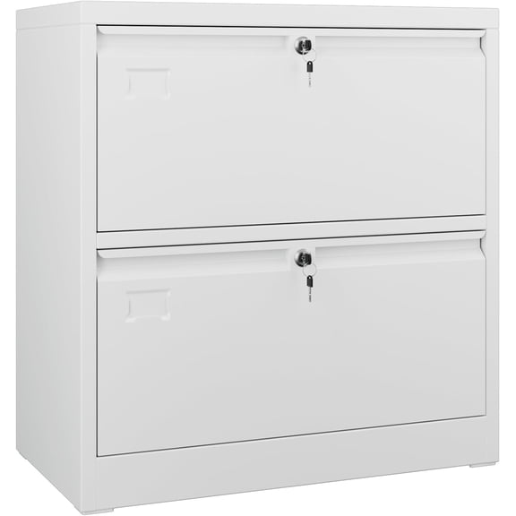 Aobabo 2 Drawer Lateral File Cabinet, Lockable Metal Filing Cabinet with Name Card, Suitable for Home Office School Hanging Files Letter/Legal/F4/A4 Size,Required-Assembly,White