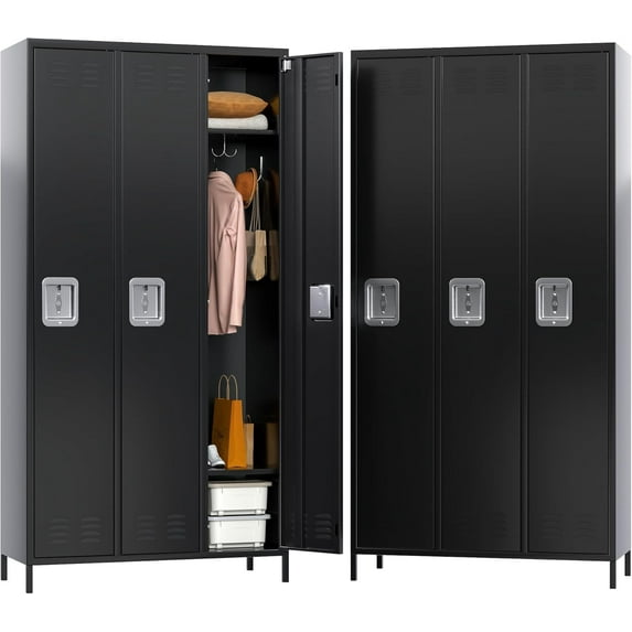 Aobabo 3 Doors Lockers for Employees, Metal Lockers with 6 Shelves and 6 Hooks,Black, Assembly Required