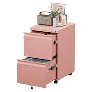 Aobabo 2 Drawer Metal Mobile File Cabinet,Under Desk File Cabinet on Wheels for A4 Letter/Legal Size, Assembly Required,Pink