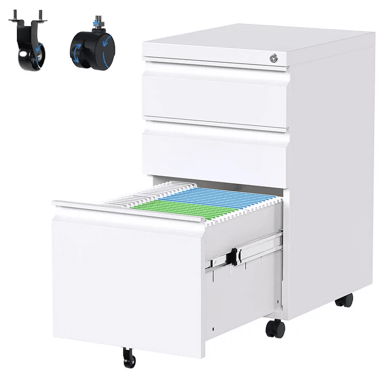 Aobabo 3 Drawer File with Wheels, Under Desk Metal Rolling
