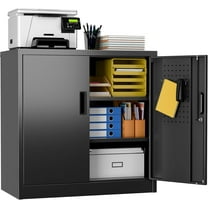 Aobabo 31.5" H Metal Storage Cabinet with 2 Shelves, Steel Lockable Cabinet with 4 Hooks for Home Office Garage, Black, Assembly Required