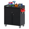 thumbnail image 1 of Aobabo 35.43'' H Metal Storage Cabinet on Wheels with 1 Drawer, Rolling Steel Garage Tools Cabinet with Side Pegboard &4 Hooks & 1 Adjustable Shelf for Garage,Shop,Home, Black, Assembly Required, 1 of 8