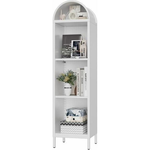 Aobabo 63" H Arch Display Bookcase with 2 Adjustable Shelves, Kitchen Pantry Storage Bookshelf for Dining Room, Home, Office, Kitchen, Study Room, Assembly Required, White