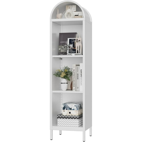 Aobabo 63" H Arch Display Bookcase with 2 Adjustable Shelves, Kitchen Pantry Storage Bookshelf for Dining Room, Home, Office, Kitchen, Study Room, Assembly Required, White