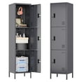 thumbnail image 1 of Aobabo 66.2" H Metal Locker with Hooks and Ventilation Holes,3 Door Metal Storage Locker with Keys and Business Card Slof for Home,Gym,Garage,School,Office,Assembly Required,Dark Gray, 1 of 7
