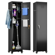 Aobabo Metal Garage Storage Cabinet with Wheels, Rolling Tool Storage Cabinet with 5 Adjustable Shelves and Pegboard for Home Office Utility Room,Required Assembly,Gray White 71" H×32" W×16" D