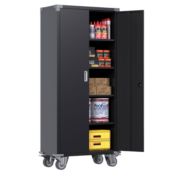 Aobabo 72 Inch Rolling Locking Storage Cabinet w/ Adjustable Shelves, Black