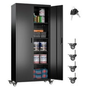 Aobabo 73" H Metal Storage Cabinet on Wheels for Garage, Locking Metal Storage Cabinet with 4 Shelves, Rolling Tool Storage Cabinet on Wheels, Black, Assembly Required