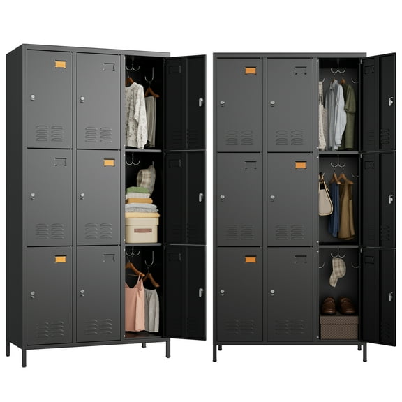 Aobabo 9 Doors Metal Storage Locker Cabinet for Employees, Storage Locker for School Office Gym Bedroom, Industrial Steel Storage Locker with 18 Hooks, Black, Assembly Required