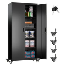 Aobabo 73" H Metal Storage Cabinet on Wheels for Garage, Locking Metal Storage Cabinet with 4 Shelves, Rolling Tool Storage Cabinet on Wheels, Black, Assembly Required