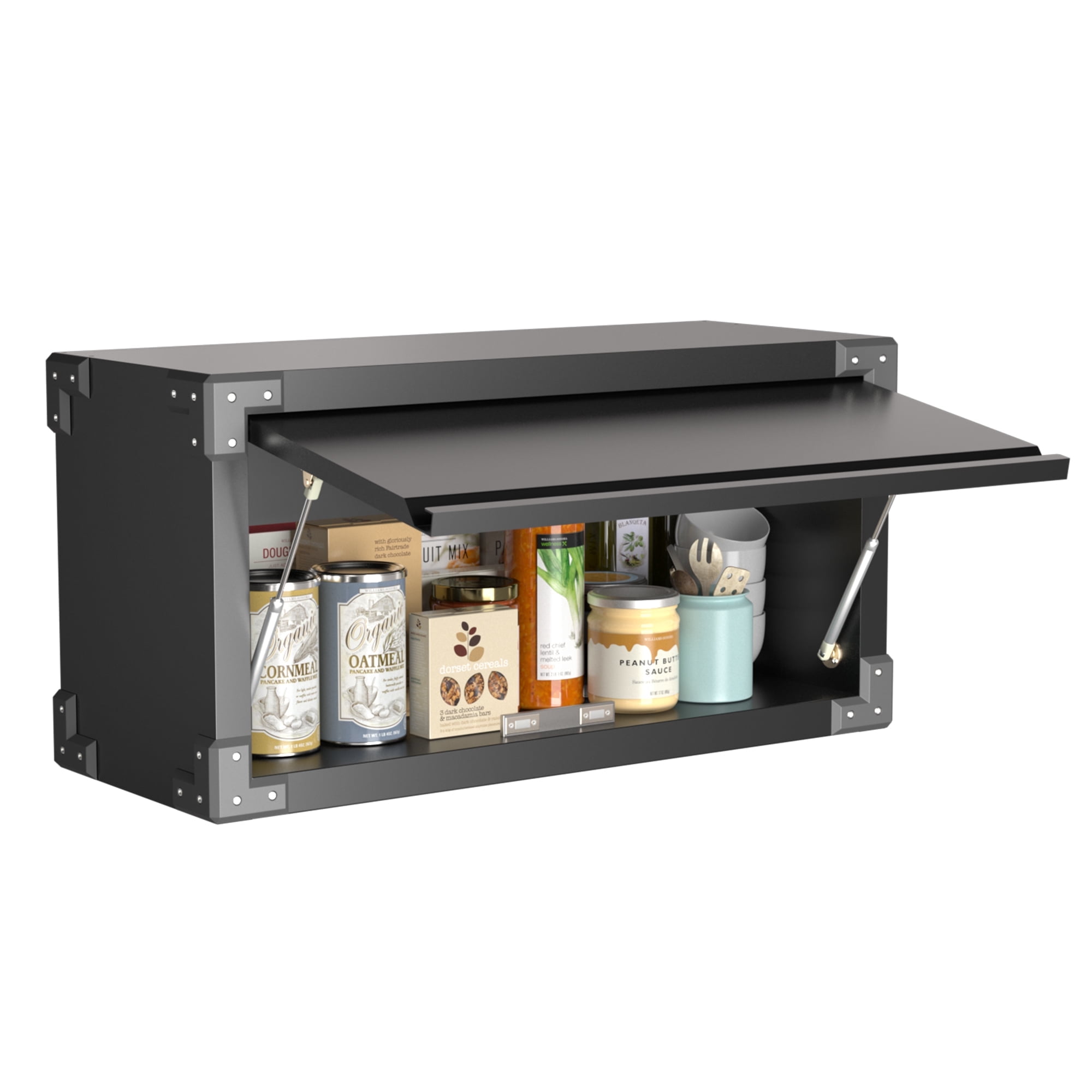 Black Wall-Mounted Steel Storage Cabinet with Adjustable Shelves