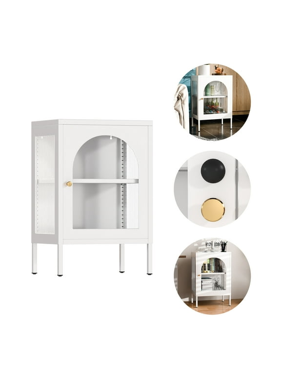 Aobabo Buffet Storage Cabinet, Metal Sideboard Cabinet with Glass Doors, Accent Cabinet with an Adjustable Shelf, Suitable for Kitchens, Dining, and Living Rooms (Single Glass Door, White)