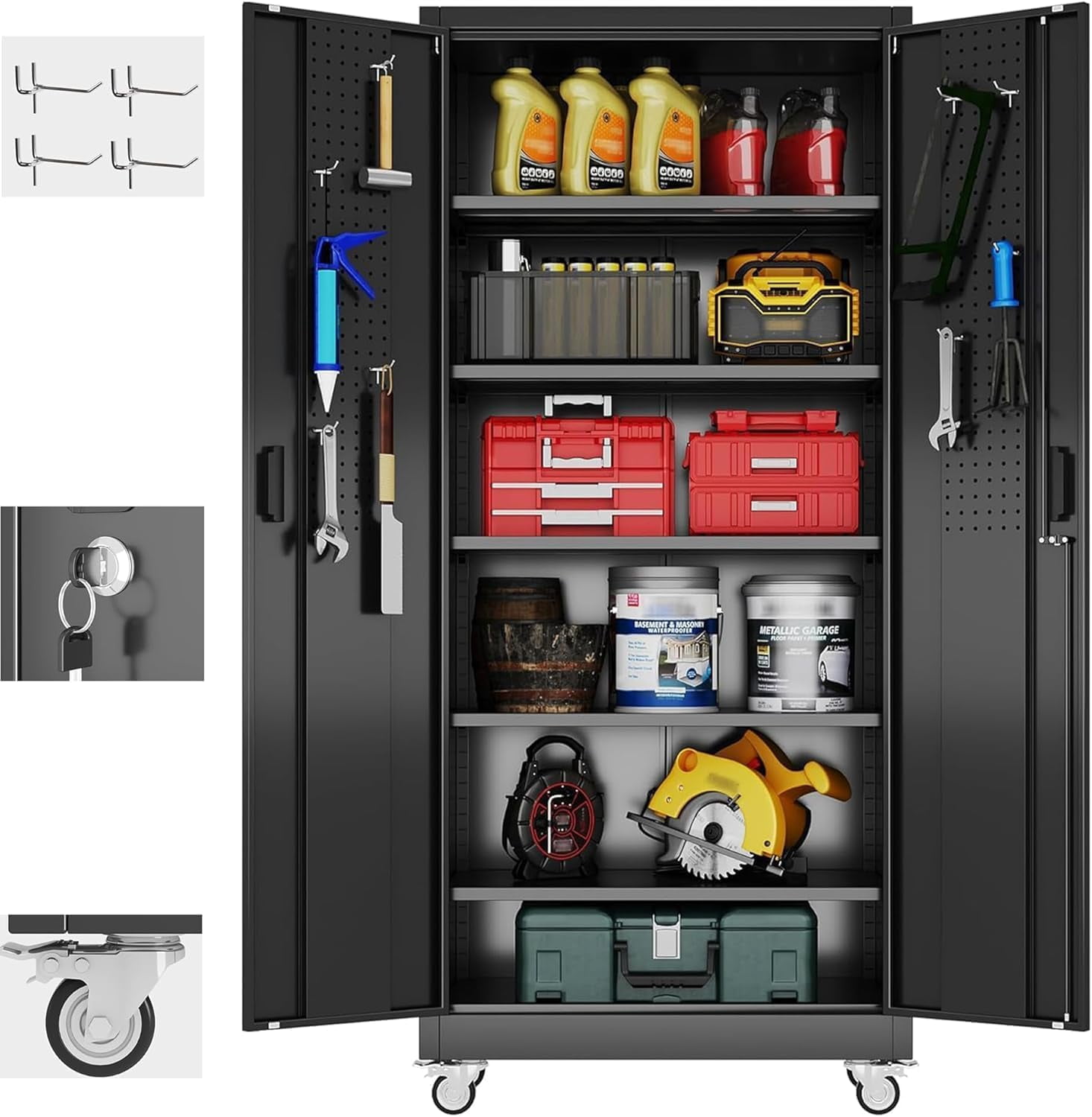 Image showcasing Aobabo Garage Storage Cabinet with Door Pegboard,Lockable Metal Storage ...