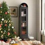 Aobabo Metal Arched Cabinet, Arch Display Bookcase Cabinet with Glass Door and 2 Shelves, Kitchen Pantry Storage Cabinet for Dining Room, Home, Office, Kitchen, Study Room, Assembly Required (Black)