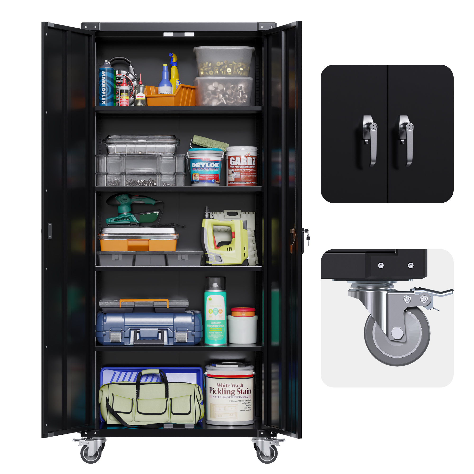 Aobabo Metal Garage Cabinet with Wheels Steel Garage Locker with 2 ...