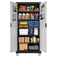 thumbnail image 1 of Aobabo Metal Garage Storage Cabinet with Wheels, Rolling Tool Storage Cabinet with 5 Adjustable Shelves and Pegboard for Home Office Utility Room,Required Assembly,Black Silvery 71" H×32" W×16" D, 1 of 10