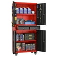 thumbnail image 1 of Aobabo Metal Storage Cabinet with Wheels & Adjustable Shelves, Steel Rolling Tool Storage Cabinet with 4 Door & 2 Drawer & Pegboard for Garage, Home, Office,Assembly Required, Red/Black, 1 of 8
