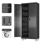 Aobabo Metal Storage Cabinet with Lock,Garage Storage Cabinet with Wheels,72In Steel Storage Cabinet for Garage Home Storage, Black Required-Assembly