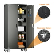 Aobabo Metal Storage Cabinet with Lock,Garage Storage Cabinet with Wheels,72In Steel Storage Cabinet for Garage Home Storage, Black Required-Assembly